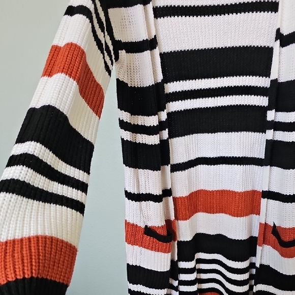 Beauts and Beaus Striped Fall Colored Open Front slouchy Longline Cardigan XL - Picture 4 of 8